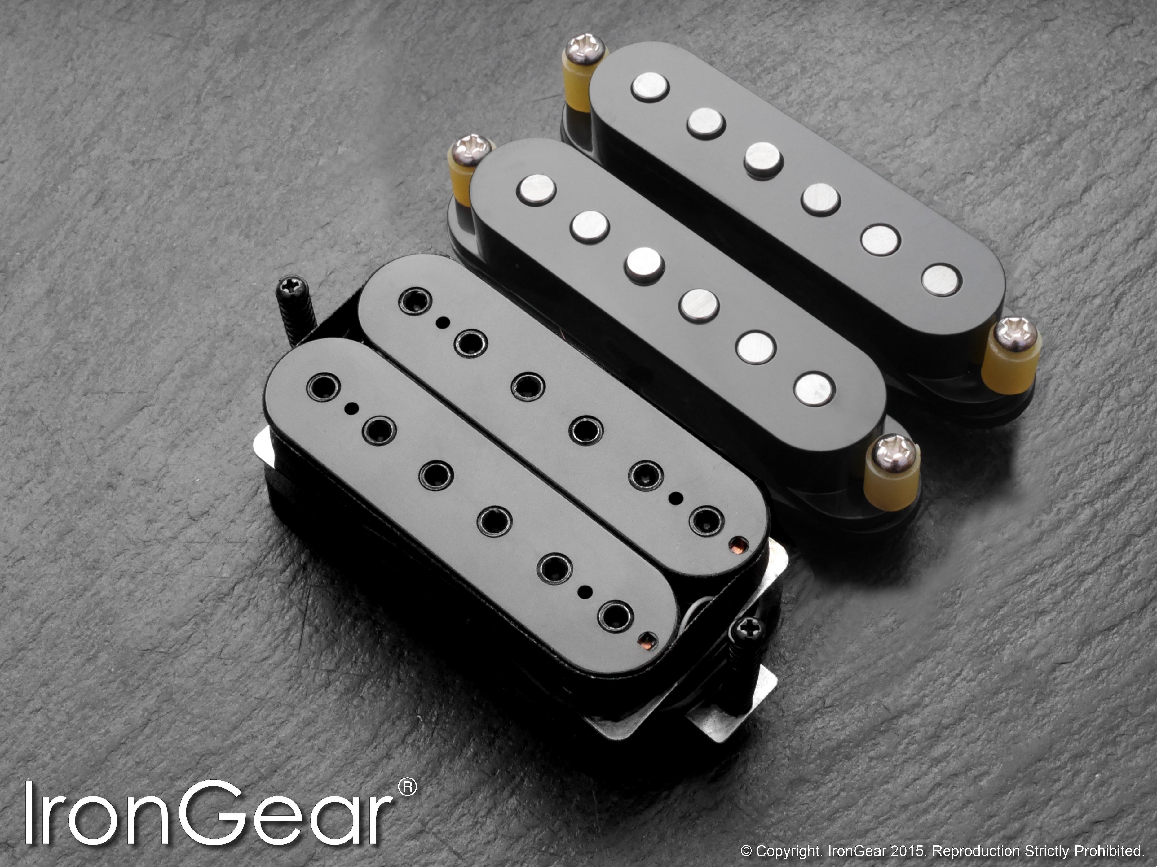 IronGear Steam Hammer humbucker plus two Texas Loco Strat pickups, black